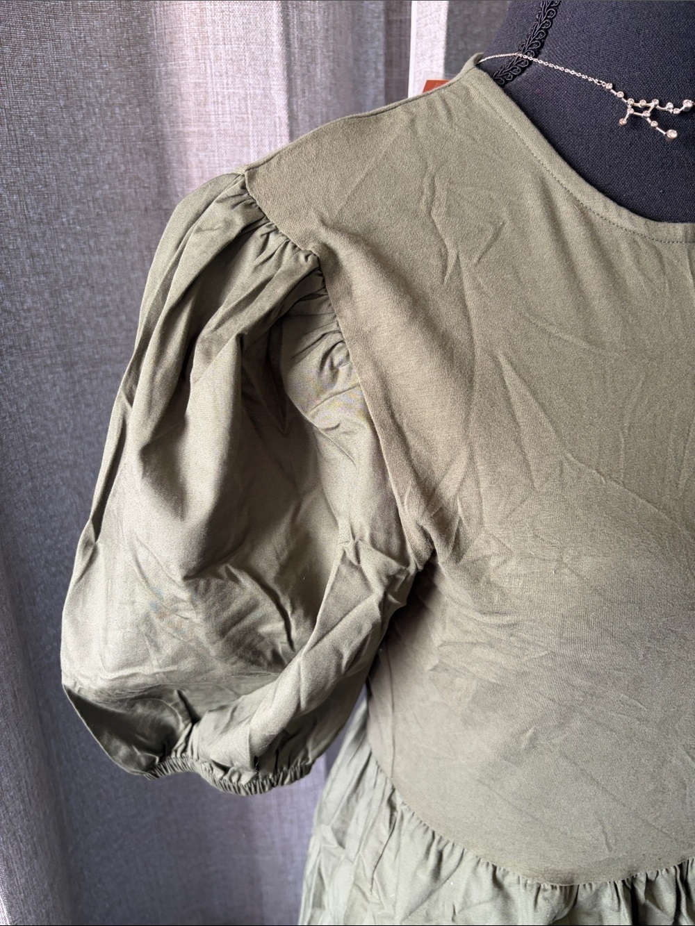 J. Crew Olive Green Puff-Sleeve Tiered Maxi Dress - Picture 3 of 5
